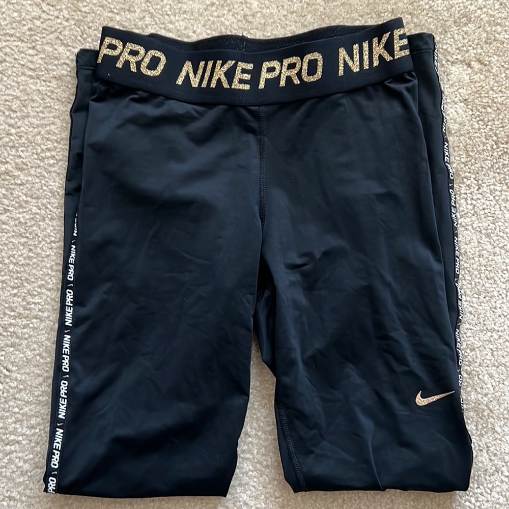 Nike Pro tape metallic logo leggings